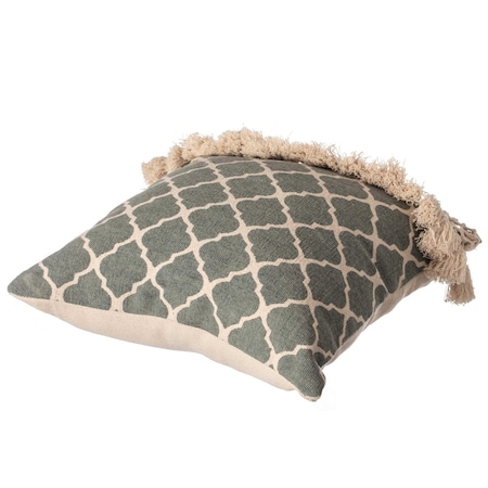 DEERLUX 16" Handwoven Cotton Throw Pillow Cover with Ogee Pattern and Tasseled Top, Green QI004313.GN